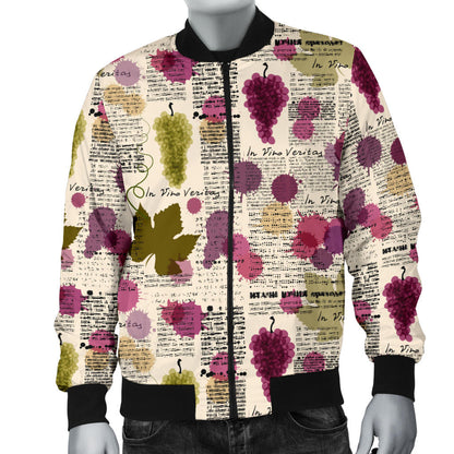 Wine Style Design Print Men Bomber Jacket