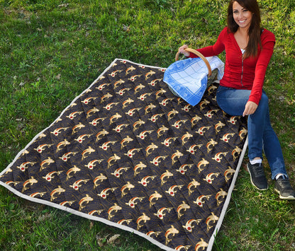 Koi Carp Japanese Design Themed Print Quilt Bedspread