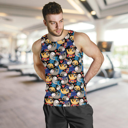 Sloth Cartoon Design Themed Print Men Tank Top