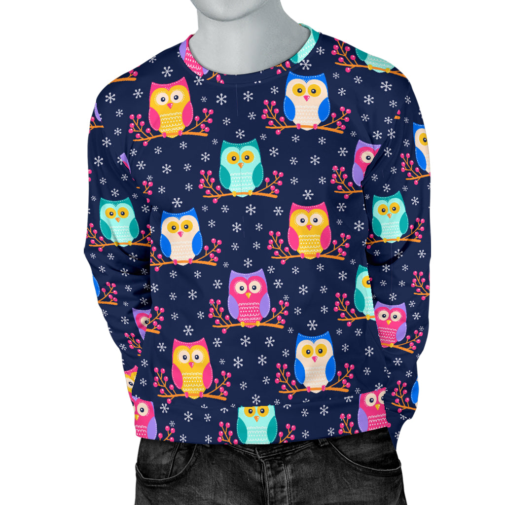 Owl Cute Themed Design Print Men Long Sleeve Sweatshirt