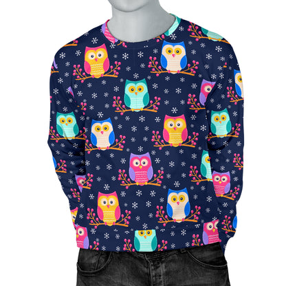 Owl Cute Themed Design Print Men Long Sleeve Sweatshirt