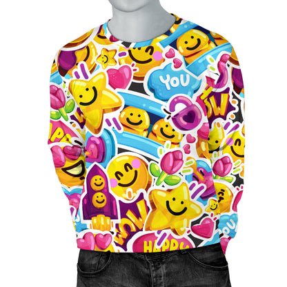 Emoji Sticker Print Pattern Men Long Sleeve Sweatshirt