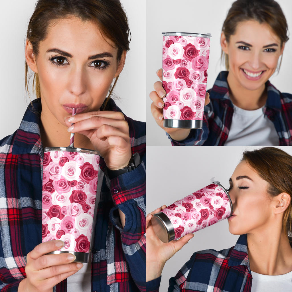 Pink Red Rose Pattern Print Tumbler