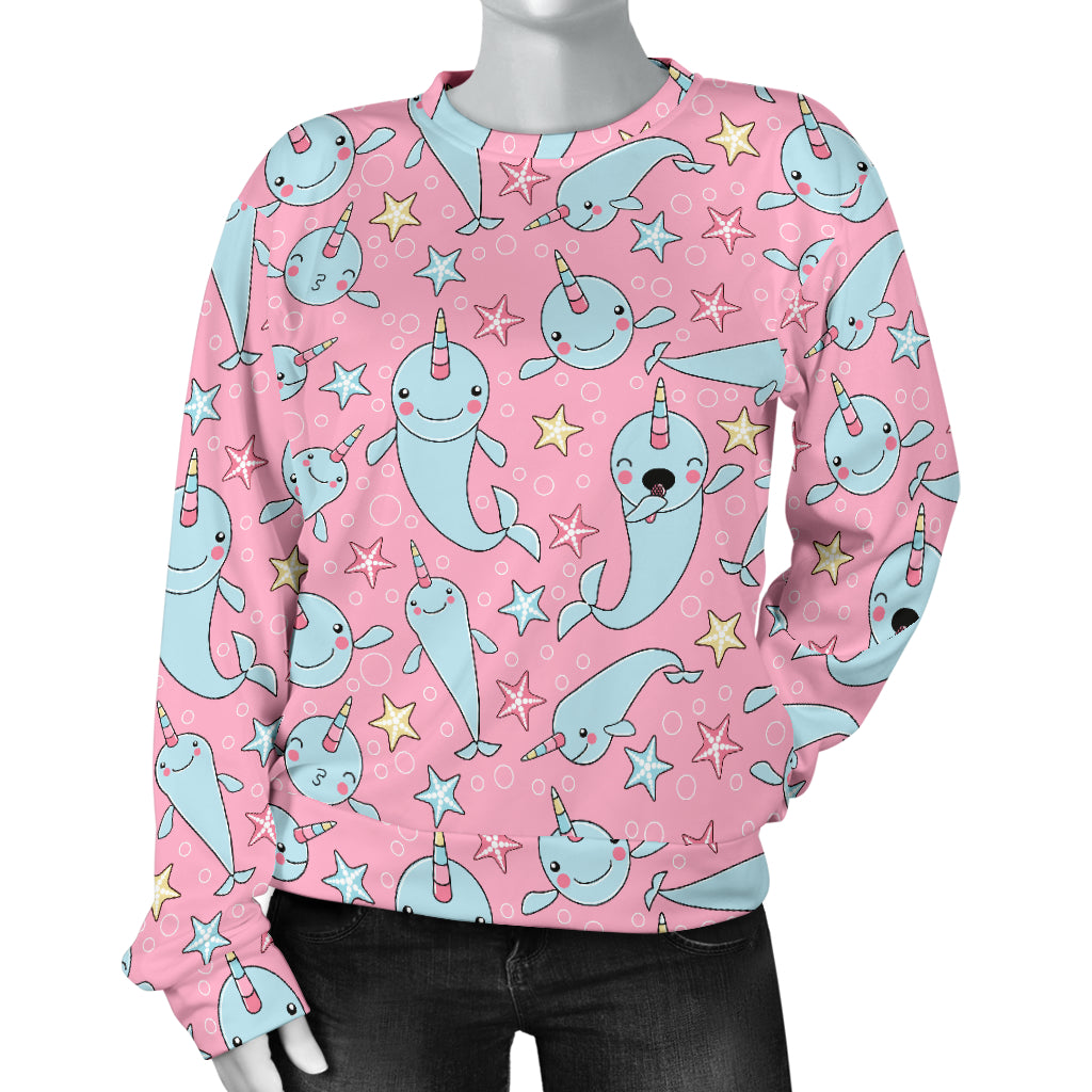 Narwhal Cartoon Cute Print Women Long Sleeve Sweatshirt