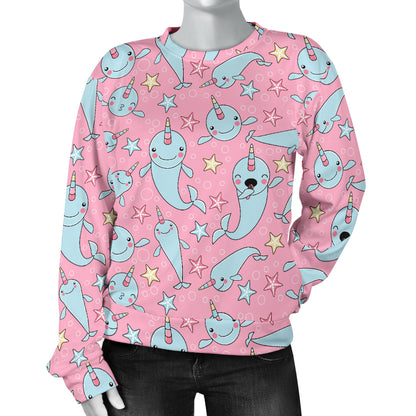 Narwhal Cartoon Cute Print Women Long Sleeve Sweatshirt
