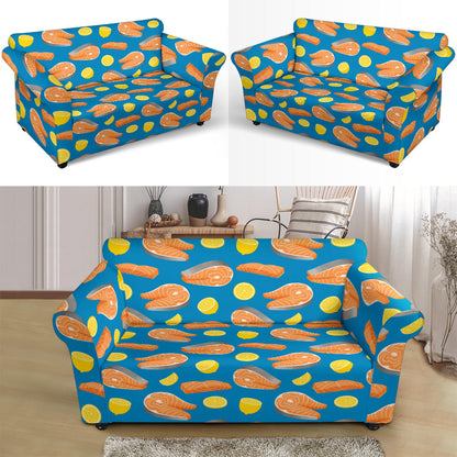 Salmon Steak With Lemon Print Design LKS308 Loveseat Couch Slipcover