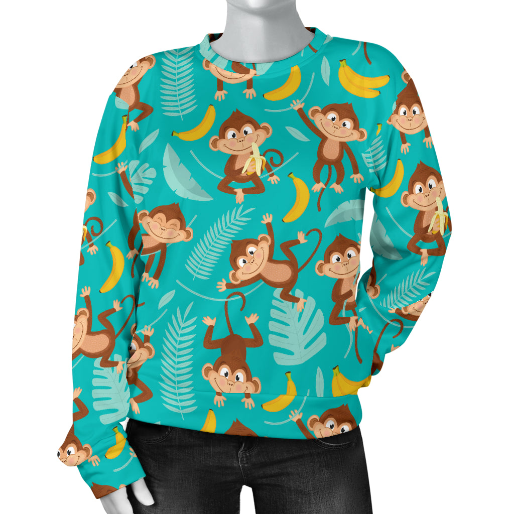 Monkey Happy Design Themed Print Women Long Sleeve Sweatshirt