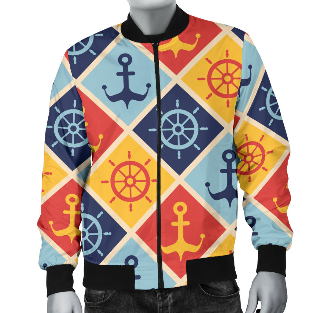 Nautical Pattern Design Themed Print Men Bomber Jacket