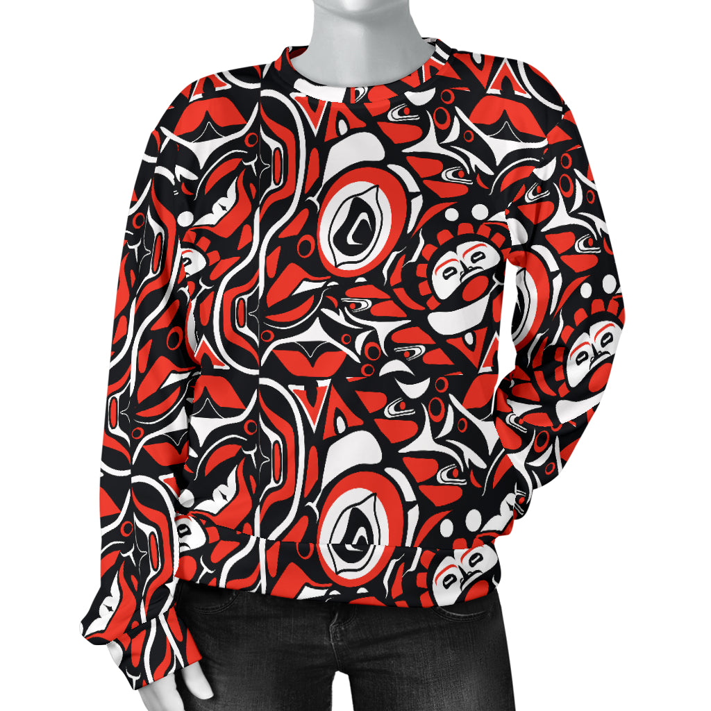 Native North American Themed Print Women Long Sleeve Sweatshirt