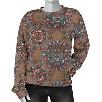 Calendar Aztec Design Print Pattern Women Long Sleeve Sweatshirt