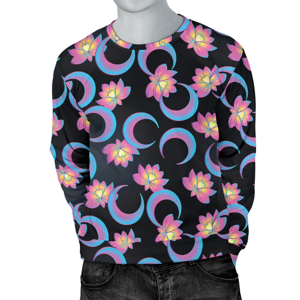Lotus with Moon Pink Print Themed Men Long Sleeve Sweatshirt