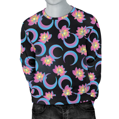Lotus with Moon Pink Print Themed Men Long Sleeve Sweatshirt