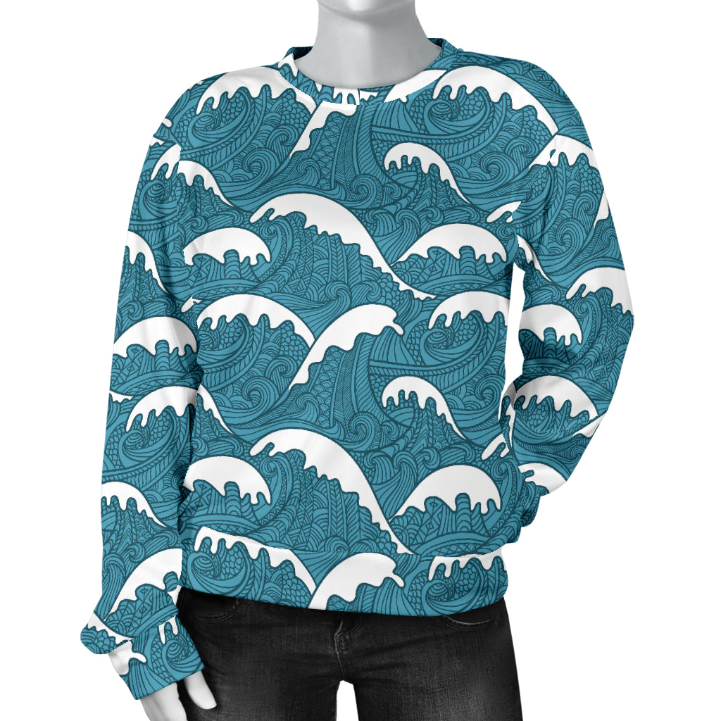 Surf Wave Tribal Design Women Long Sleeve Sweatshirt