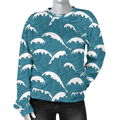 Surf Wave Tribal Design Women Long Sleeve Sweatshirt
