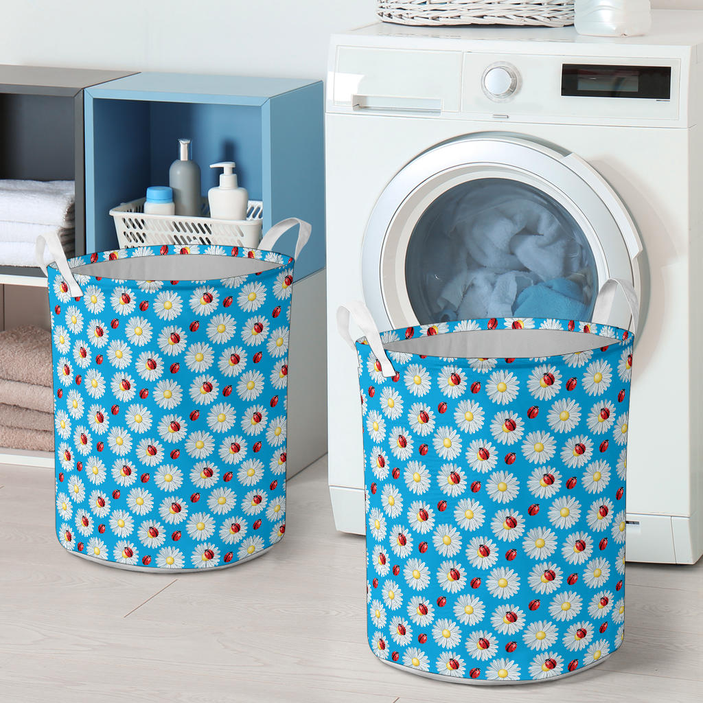 Ladybug with Daisy Themed Print Pattern Laundry Basket