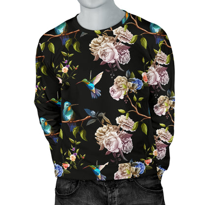 Hummingbird Flower Themed Print Men Long Sleeve Sweatshirt