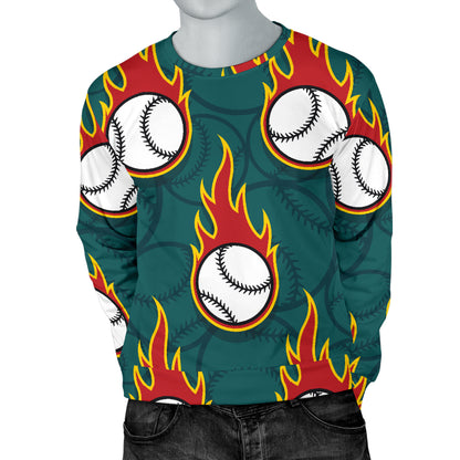 Baseball Fire Print Pattern Men Long Sleeve Sweatshirt