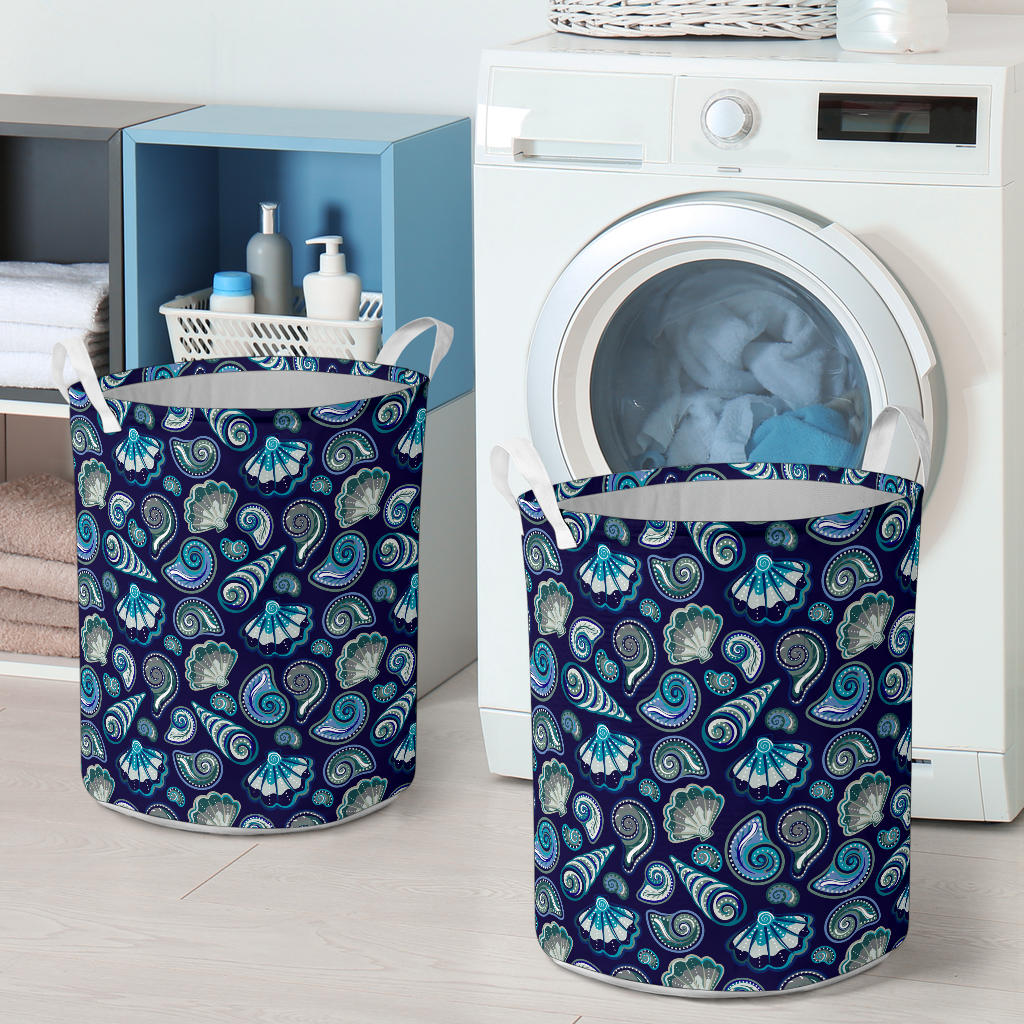 Beach Seashell Blue Print Laundry Basket