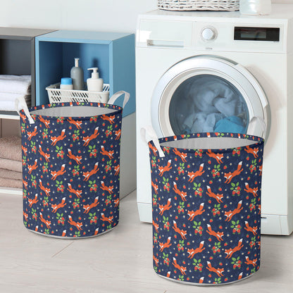 Fox Strawberry Print Pattern Laundry Basket