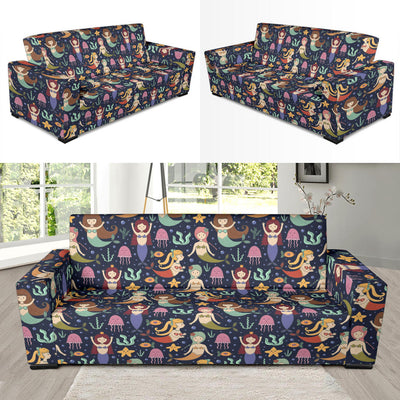 Mermaid Cartoon Pattern Print Design 03 Sofa Slipcover