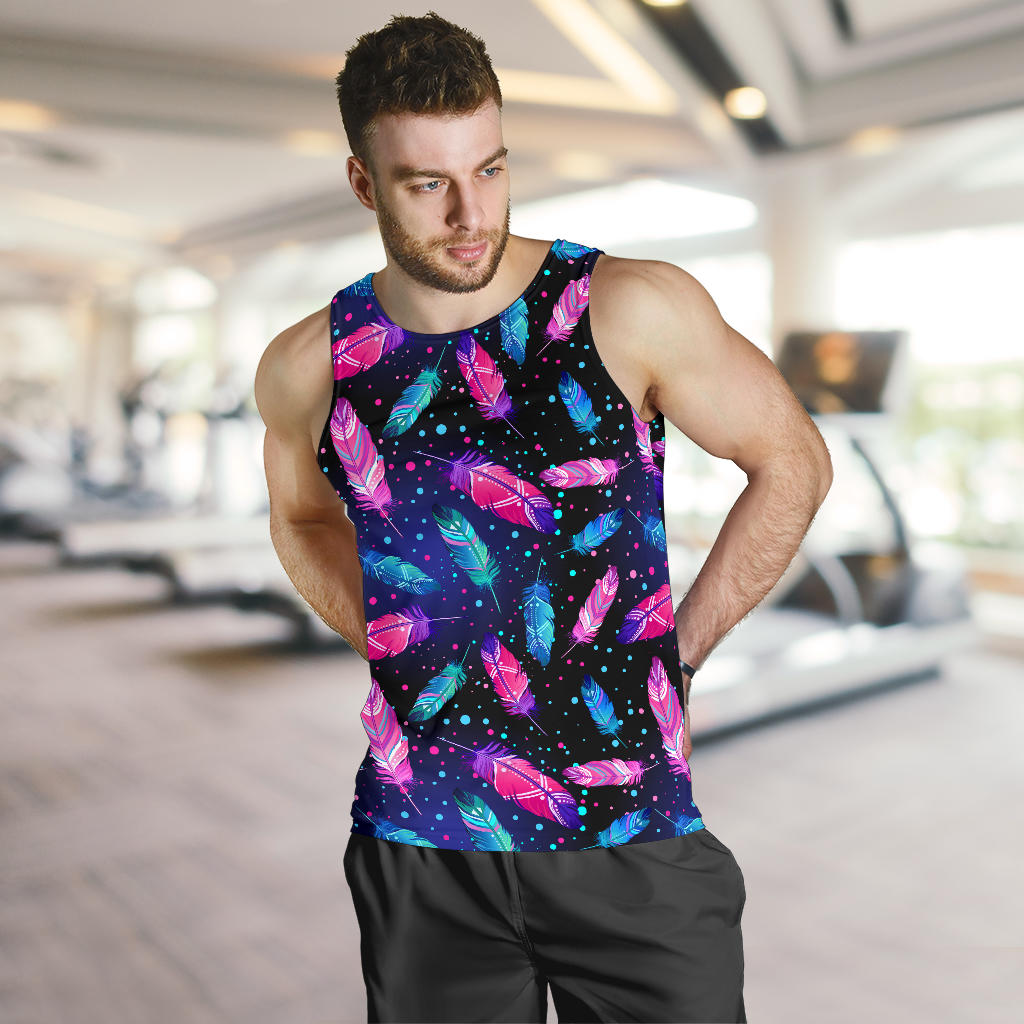 Feather Colorful Boho Design Print Men Tank Top