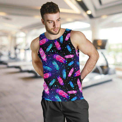 Feather Colorful Boho Design Print Men Tank Top