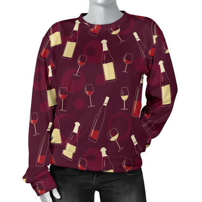 Wine Themed Pattern Print Women Long Sleeve Sweatshirt