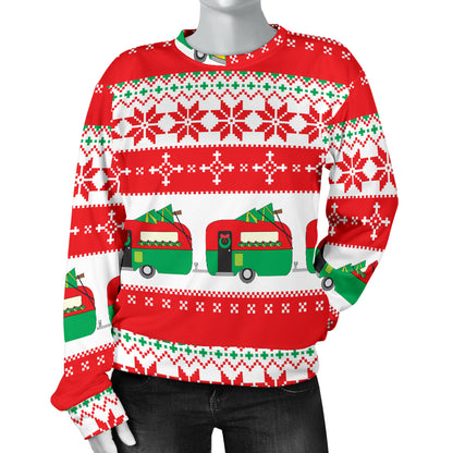 Camper Camping Ugly Christmas Design Print Women Long Sleeve Sweatshirt