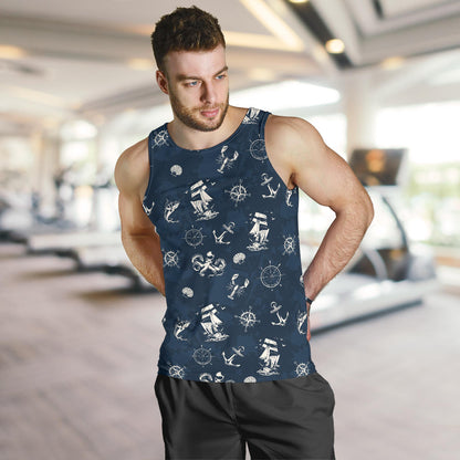 Nautical Sea Themed Print Men Tank Top