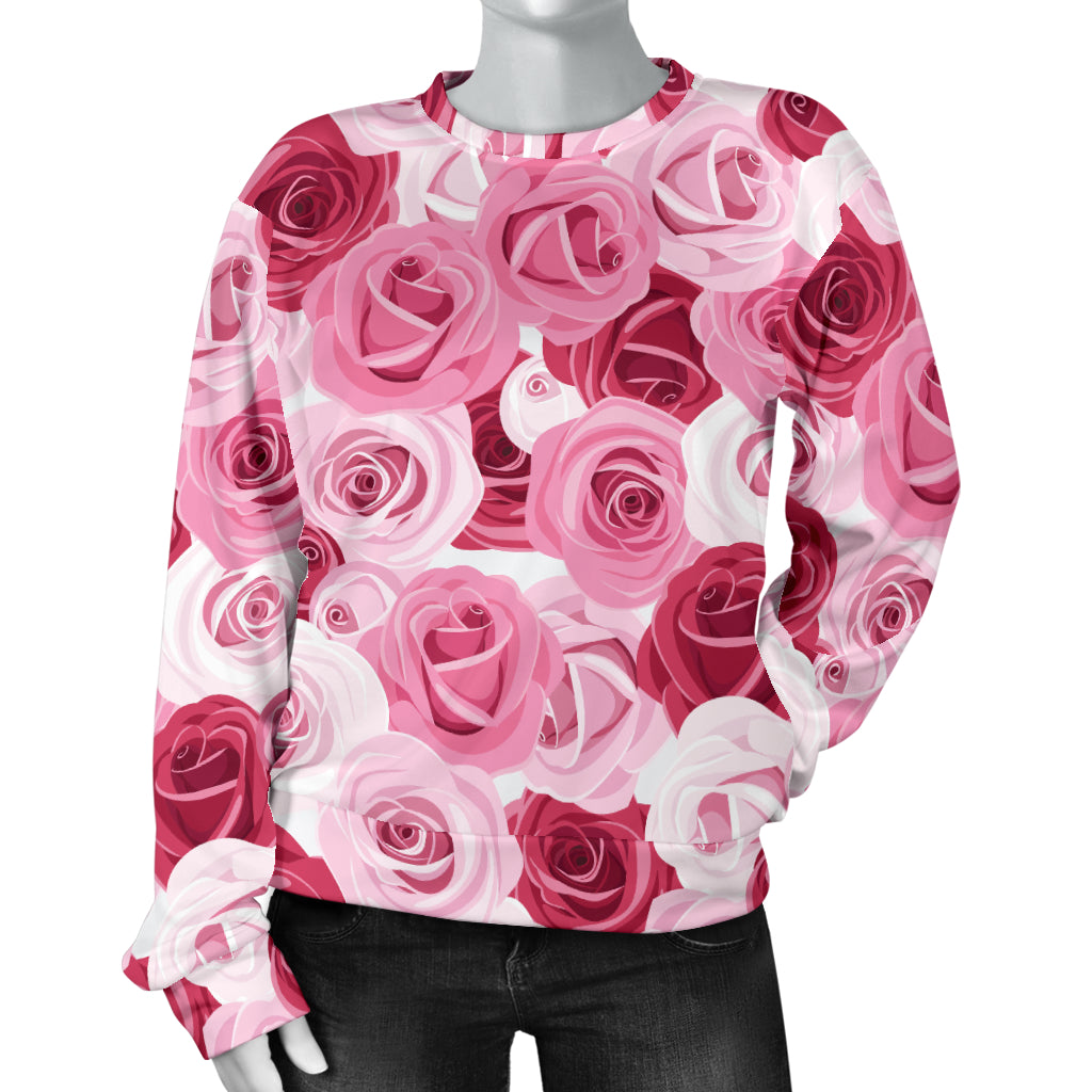 Pink Red Rose Pattern Print Women Long Sleeve Sweatshirt