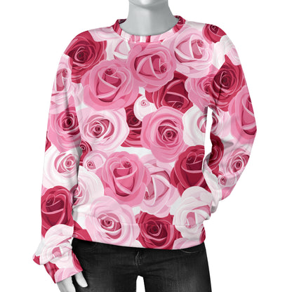Pink Red Rose Pattern Print Women Long Sleeve Sweatshirt