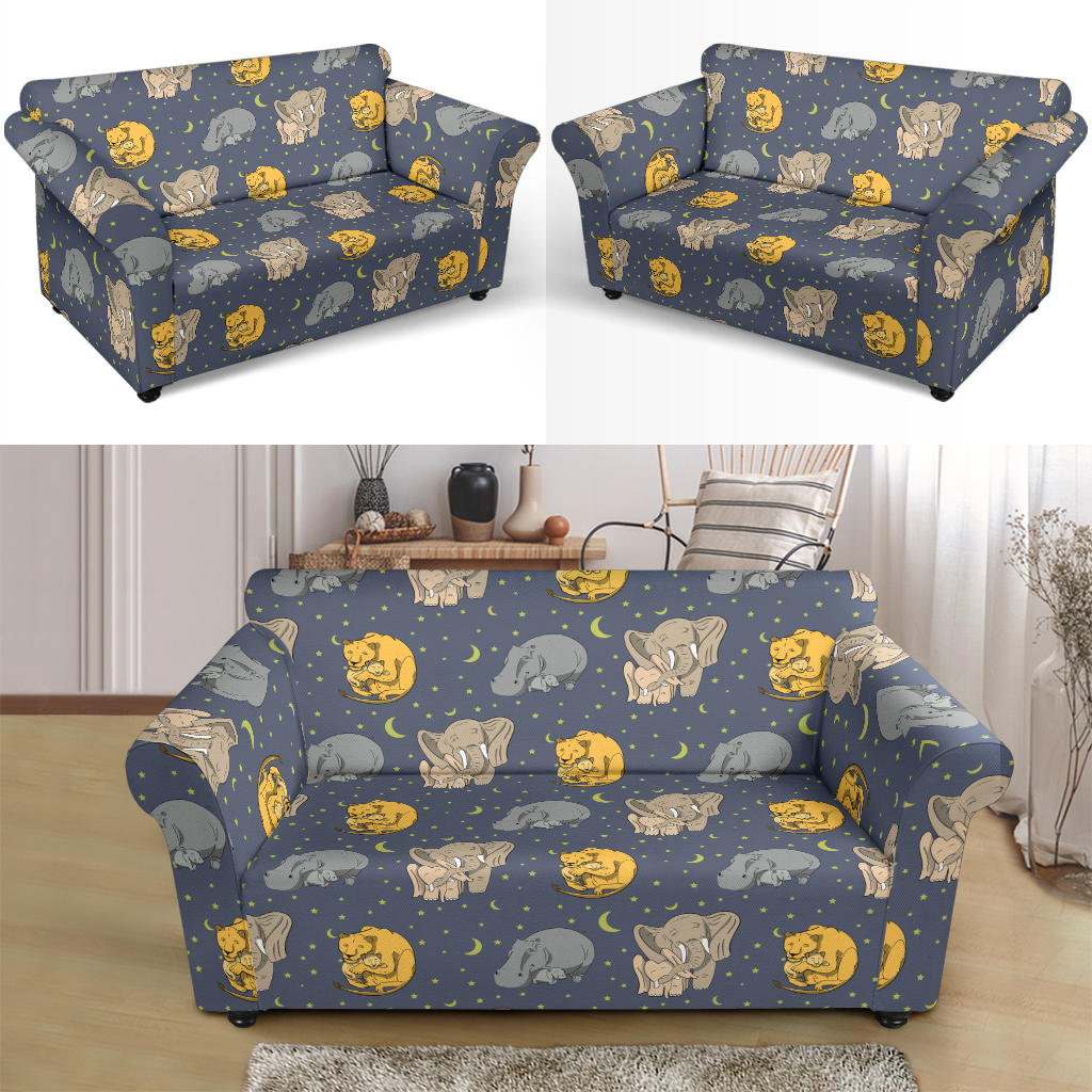 Safari Elephant Lion Print Design LKS303 Loveseat Couch Slipcover