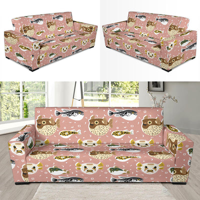 Fugu Cute Pattern Print Design 01 Sofa Slipcover