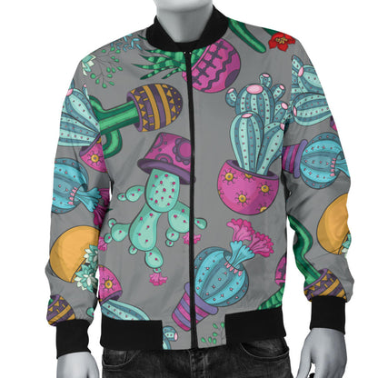Cactus Colorful Print Pattern Men Bomber Jacket