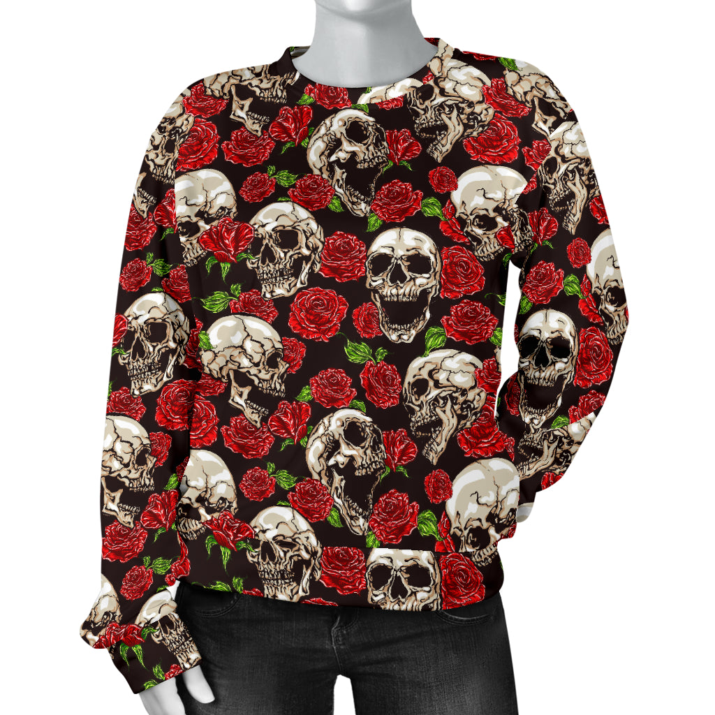 Skull Roses Design Themed Print Women Long Sleeve Sweatshirt