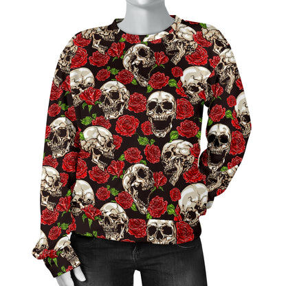 Skull Roses Design Themed Print Women Long Sleeve Sweatshirt