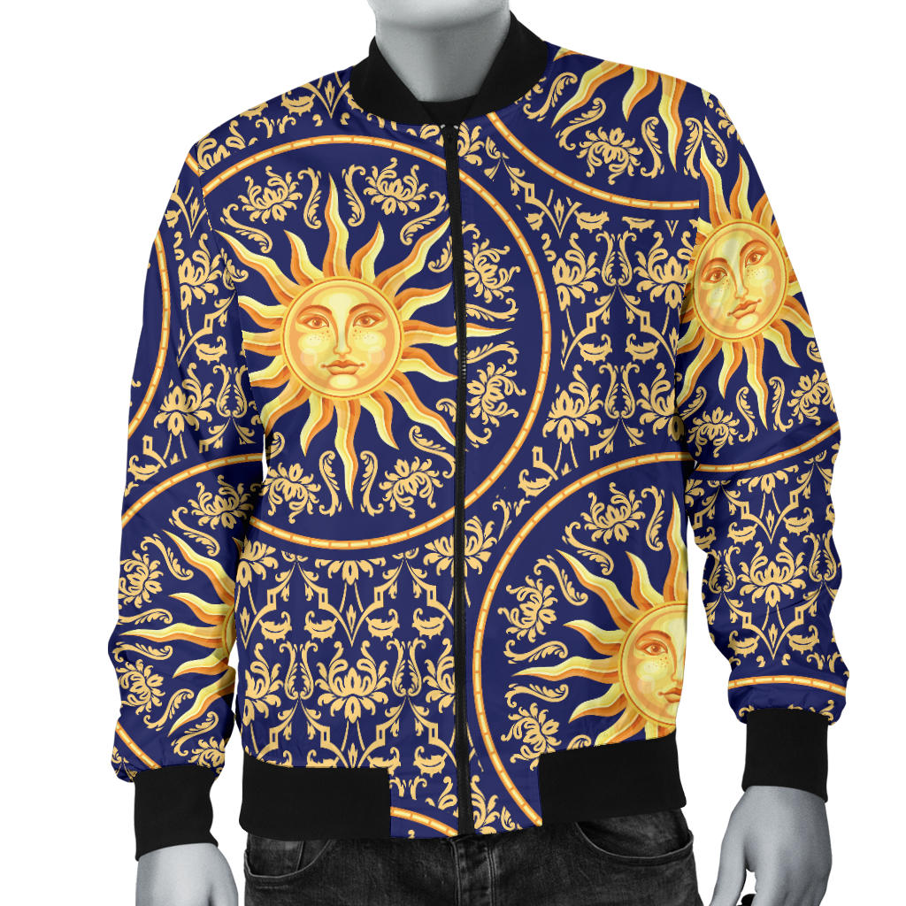 Celestial Gold Sun Face Men Bomber Jacket