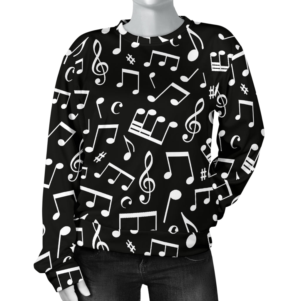 Music Note Black white Themed Print Women Long Sleeve Sweatshirt