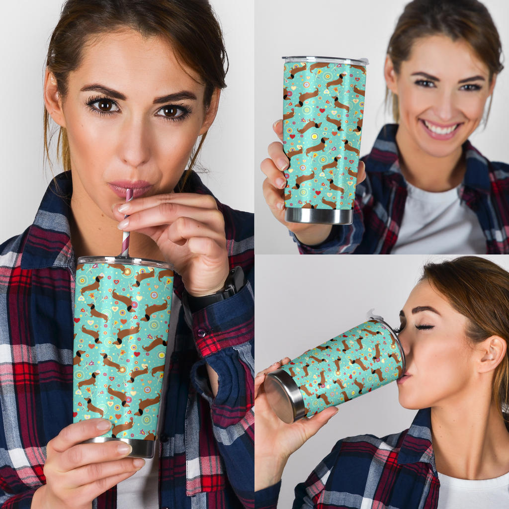 Dachshund with Floral Print Pattern Tumbler