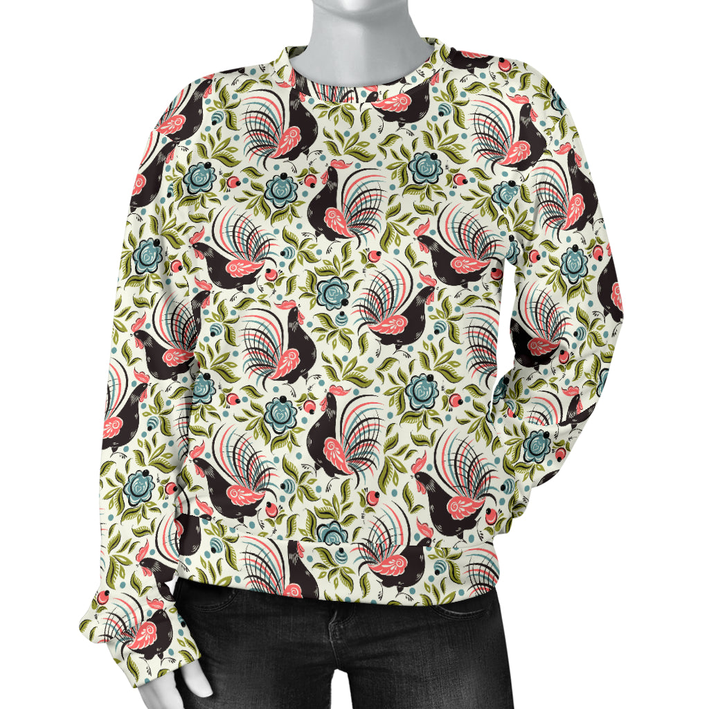 Rooster Print Design Women Long Sleeve Sweatshirt