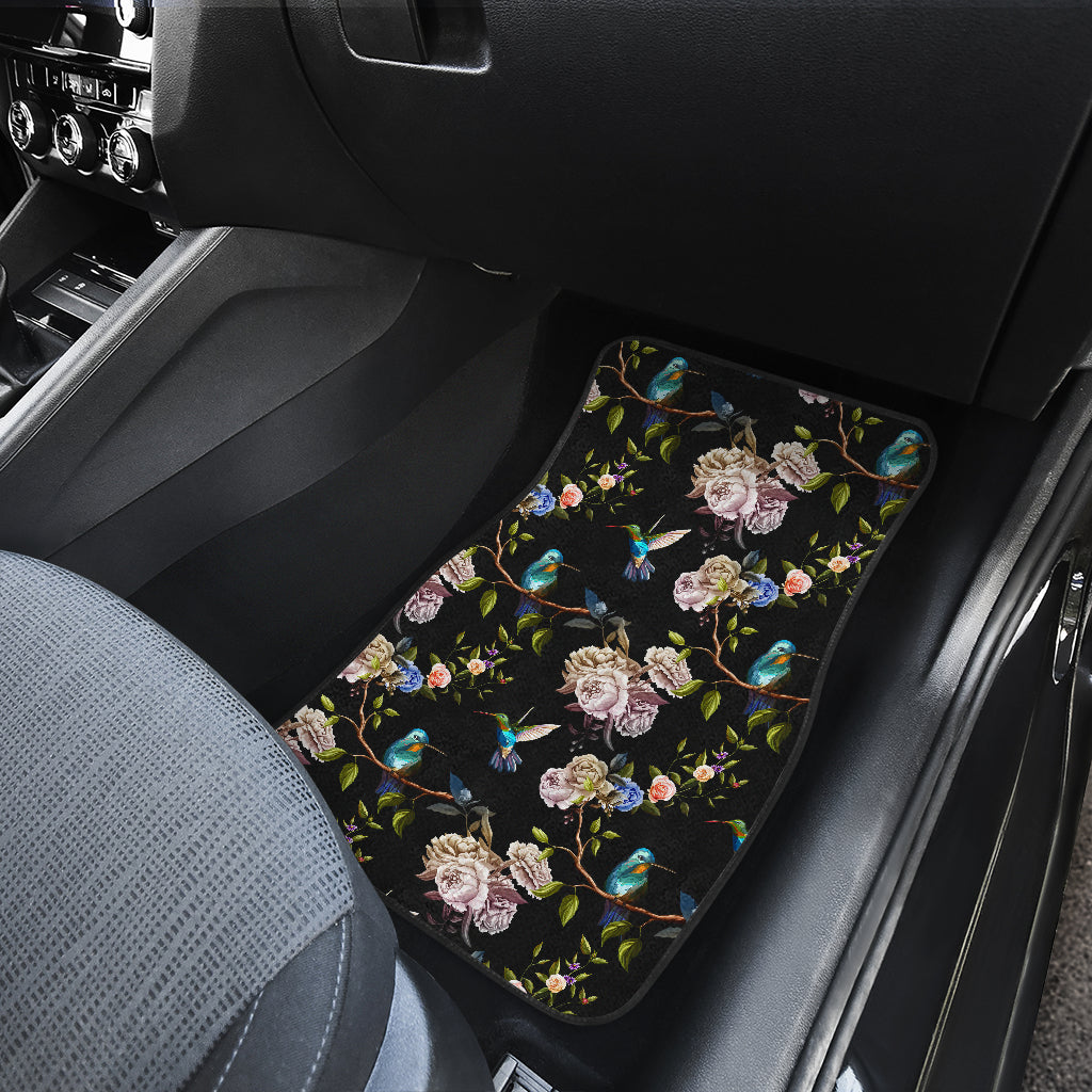 Hummingbird Flower Themed Print Car Floor Mats Front Back