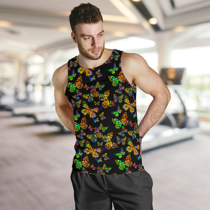 Butterfly Neon Color Print Pattern Men Tank Top