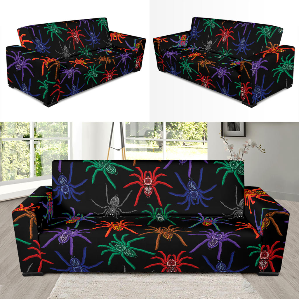 Tarantula Neon Color Pattern Print Design 03 Sofa Slipcover
