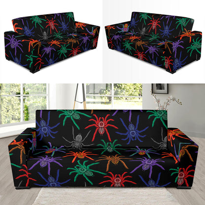 Tarantula Neon Color Pattern Print Design 03 Sofa Slipcover