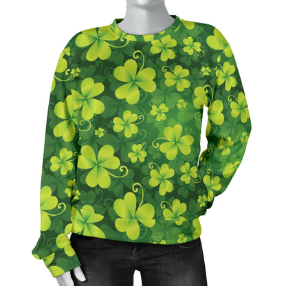Shamrock Clover Print Women Long Sleeve Sweatshirt