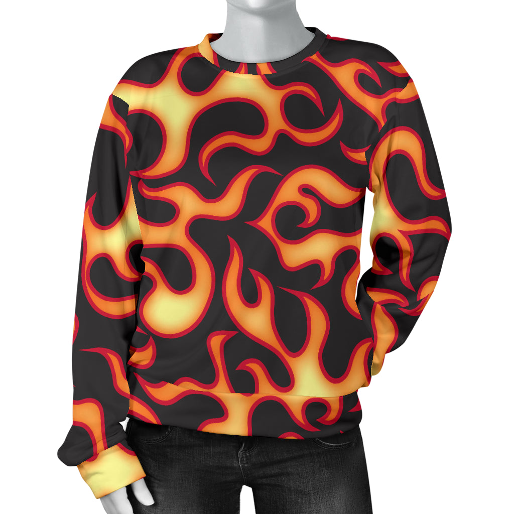 Flame Fire Themed Print Women Long Sleeve Sweatshirt