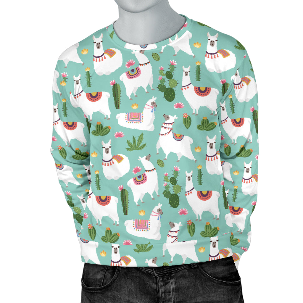 Llama with Cactus Themed Print Men Long Sleeve Sweatshirt