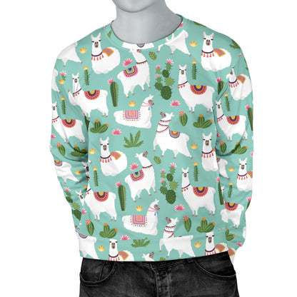 Llama with Cactus Themed Print Men Long Sleeve Sweatshirt