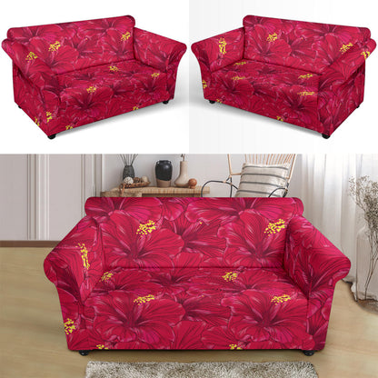 Hibiscus Red Pattern Print LKS308 Loveseat Couch Slipcover