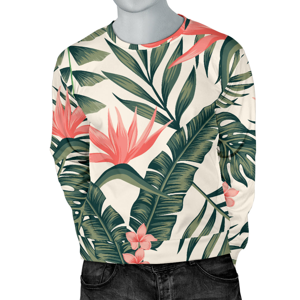 Tropical Flower Palm Leaves Men Long Sleeve Sweatshirt